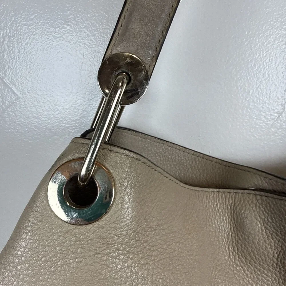 Michael Kors Raven Large Pebbled Leather Shoulder Tote Bag Purse Beige